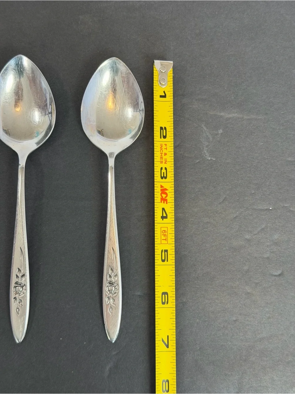 Lot of 4 Oneida Community ROSE SHADOW Stainless Oval Soup Spoons 6 3/4